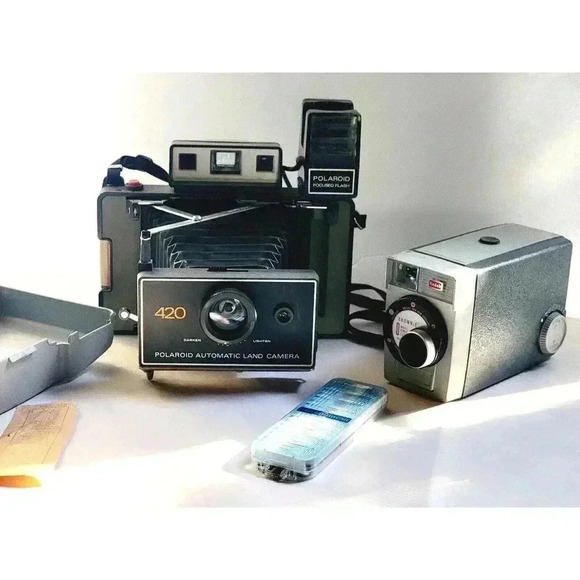 Vintage Camera Lot Polaroid Automatic 420 Land & Kodak Brownie Movie Camera - Picture 1 of 16
